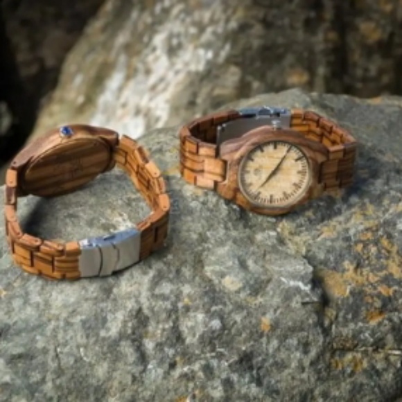 NWT wooden watch zebra wood bamboo wood band tan - Picture 4 of 4